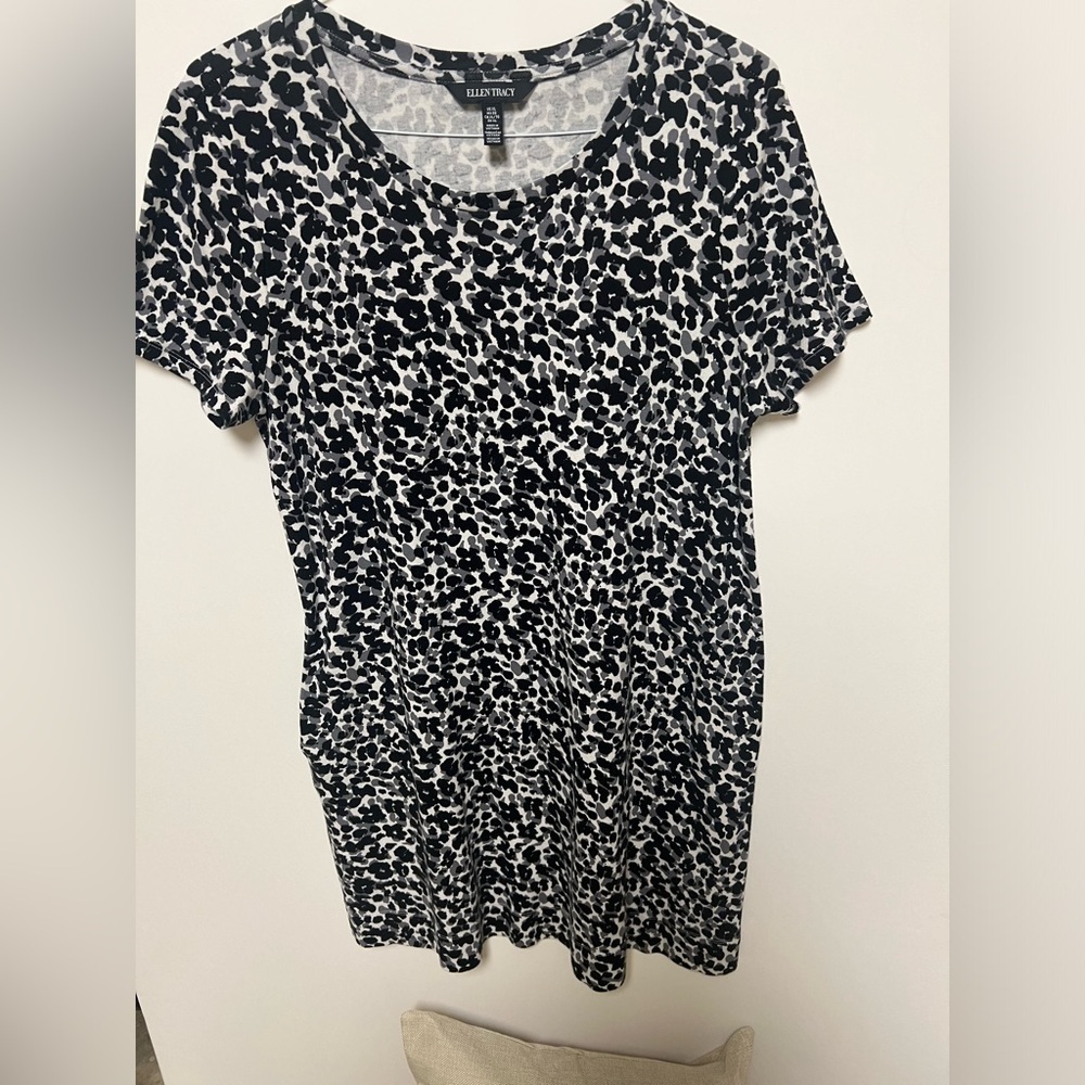 ELLEN TRACY WOMAN BLACK, WHITE & GRAY COTTON ROUND NECK SIZE XL DRESS